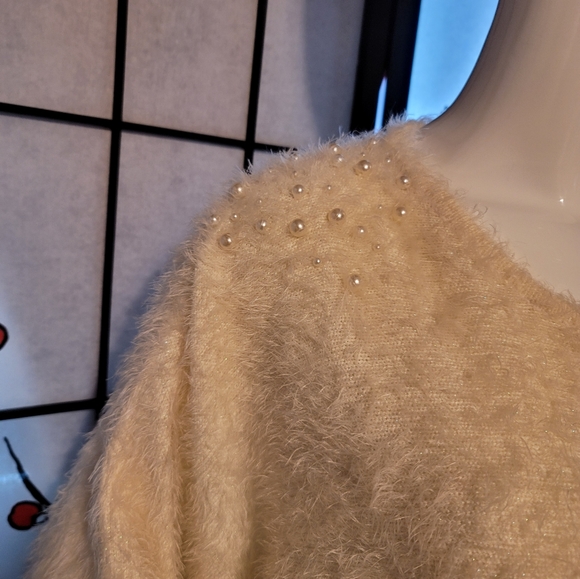 BLACK RIVAT G-III APPAREL BIG FUZZY CREAMY XL LADIES KNIT W/GOLD LUREX SPARKLE - Picture 8 of 9